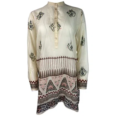 Pre-owned Dior Christian  Cream Cotton Long Sleeve Tunic Top Size 6 In White