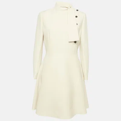 Pre-owned Dior Christian  Cream Crepe Short Dress L In White