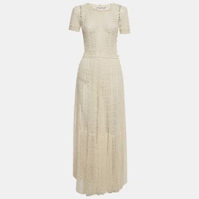 Pre-owned Dior Christian  Cream Crochet And Lace Sheer Long Dress S In White