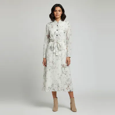 Pre-owned Dior Christian  Cream Floral Print Cotton Belted Midi Dress S