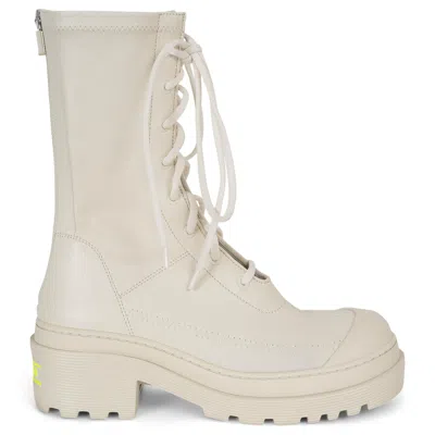 Pre-owned Dior Christian  Cream Leather 2022 Arcade Combat Boots Shoes 38.5 In White