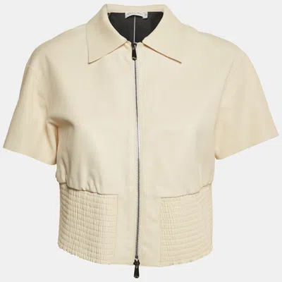Pre-owned Dior Christian  Cream Leather Shirring Hem Jacket M In White