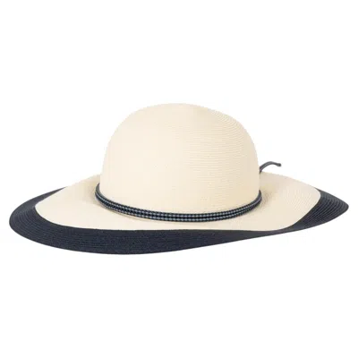 Pre-owned Dior Christian  Cream Navy Paper D-sunset Large Brim Straw Hat 57 In White