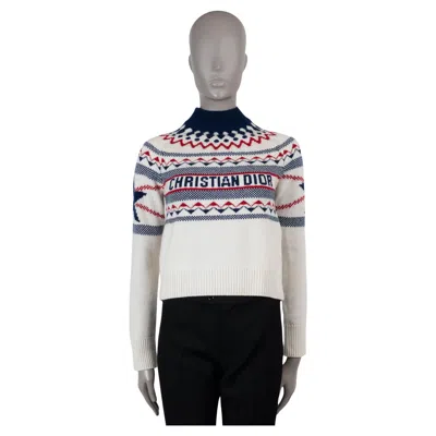Pre-owned Dior Christian  Cream Red Blue Wool Cashmere 2021 Alps Sweater 36 Xs In White