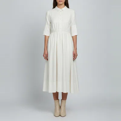 Pre-owned Dior Christian  Cream Textured Silk Pleated Midi Shirt Dress S