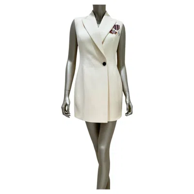 Pre-owned Dior Christian  Cream Wool & Silk Vest Dress - Size 38 In White