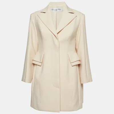Pre-owned Dior Christian  Cream Wool Blend Long Sleeve Fitted Jacket S In White
