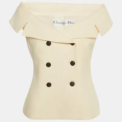 Pre-owned Dior Christian  Cream Wool Double Breasted Top L In Sand