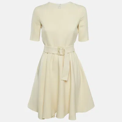 Pre-owned Dior Christian  Cream Wool Flared Short Dress M