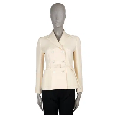 Pre-owned Dior Christian  Cream Wool Silk 2022 Bar Belted Jacket 36 Xs In White