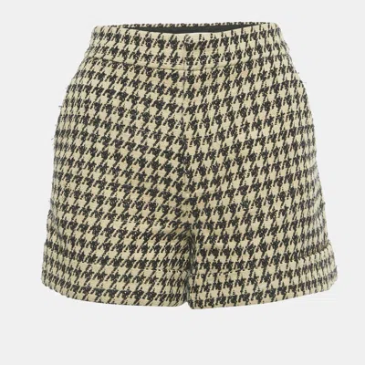 Pre-owned Dior Christian  Cream/black Houndstooth Jacquard Shorts S In Sand