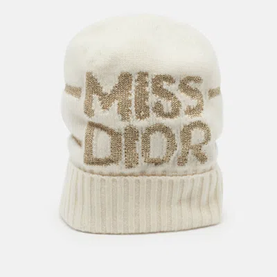 Pre-owned Dior Christian  Cream/gold Miss  Cashmere Blend Beanie One Size