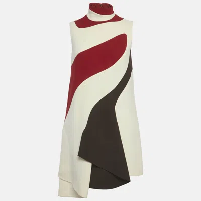Pre-owned Dior Christian  Cream/red Wool Asymmetric Shift Dress S In White