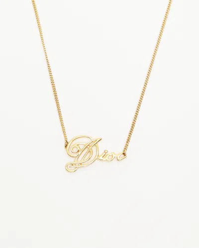 Dior Christian  Cursive Logo Necklace In Silver