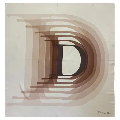 Pre-owned Dior Christian  "d" Silk Scarf In Sand