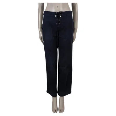 Pre-owned Dior Christian  Dark Blue Cotton 2024 Lace-up Straight Pants 38 S