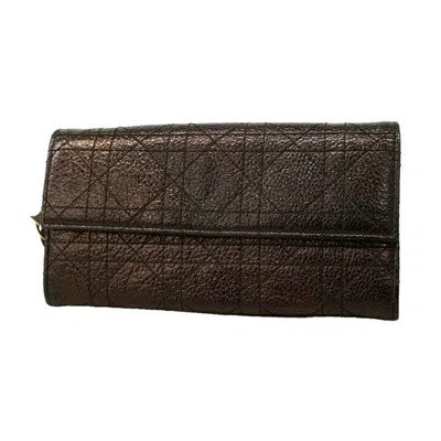 Pre-owned Dior Christian  Dark Brown Leather Long Wallet (bi-fold) ()