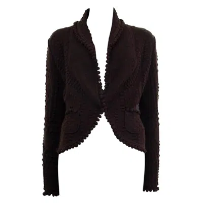Pre-owned Dior Christian  Dark Brown Wool 1999 Pompon Cardigan Sweater S
