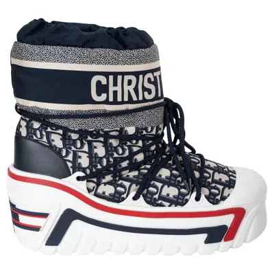 Pre-owned Dior Christian  Deep Blue Nylon 2021 Alps Oblqiue Snow Bootsshoes 39.5 In White