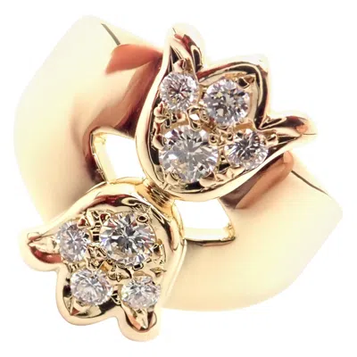 Pre-owned Dior Christian  Diamond Flower Tulip Yellow Gold Band Ring
