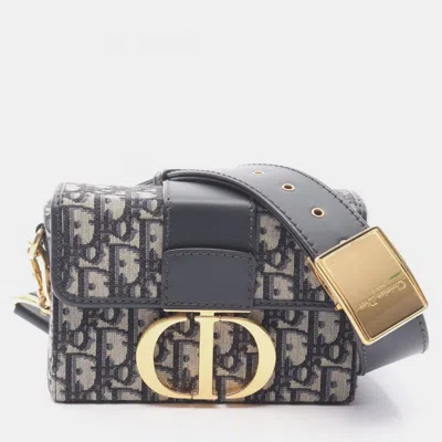 Pre-owned Dior Christian   30 Montaigne Oblique Shoulder Bag Canvas And Leather Beige Navy Black In Sand