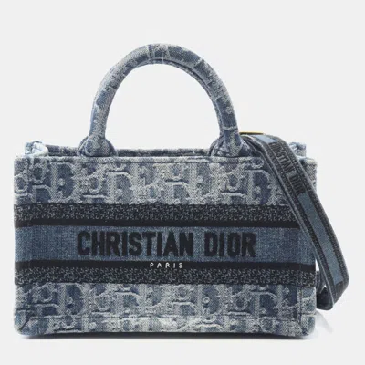Pre-owned Dior Christian   Bo Tote Book Tote Mini Handbag Denim Blue