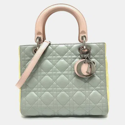 Pre-owned Dior Christian   Cannage Lady 2-way Handbag Leather Blue X Yellow Pink In Multi