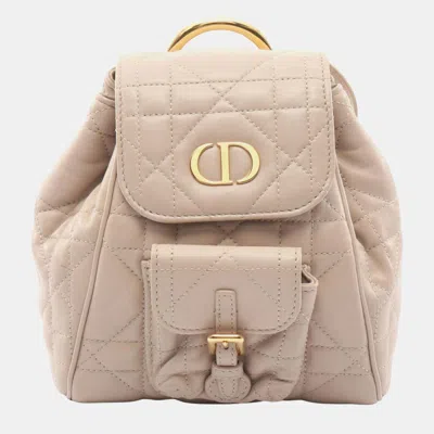 Pre-owned Dior Christian   Caro Small Macrocannage Backpack Handbag Leather Beige In Sand