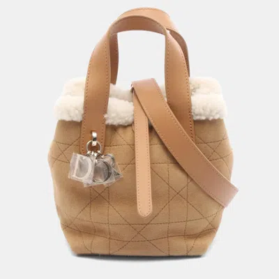 Pre-owned Dior Christian   Alps Toujours Vertical Nano Macrocannage Handbag Mouton Leather Brown And Wh