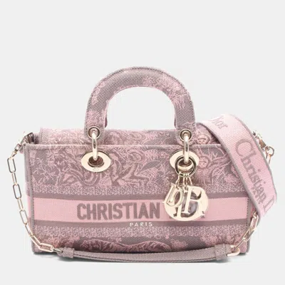Pre-owned Dior Christian   Lady D-joy Medium Gray/pink Canvas Handbag
