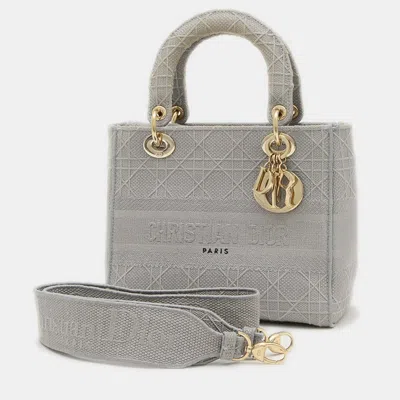 Pre-owned Dior Christian   Lady D-lite Medium 2way Bag Handbag Canvas Grey In Gray