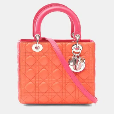 Pre-owned Dior Christian   Lady  Lady Handbag Leather Orange/pink