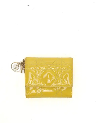 Pre-owned Dior Christian   Lady Mini Lady  Gardenia Patent Wallet In Yellow