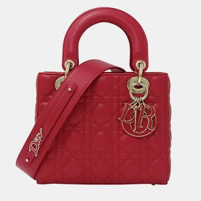 Pre-owned Dior Christian   Lady Small Leather Handbag Pink And Red