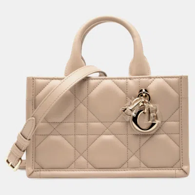 Pre-owned Dior Christian   Macrocannage Book Tote Mini Shoulder Bag 2-way Beige Leather In Sand