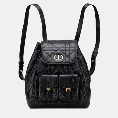 Pre-owned Dior Christian   Macrocannage Caro Medium Backpack In Black Leather