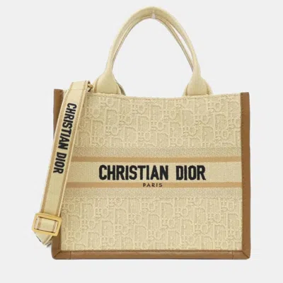 Pre-owned Dior Christian   Oblique Book Tote Small Handbag In Sand