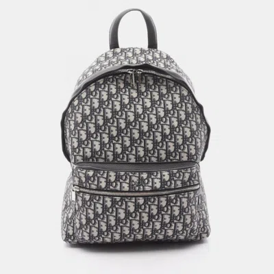 Pre-owned Dior Christian   Oblique Jacquard Backpack Bag In Canvas And Leather Beige Black Blue In Multi