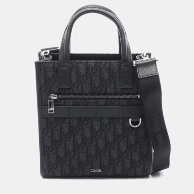 Pre-owned Dior Christian   Safari North-south Oblique Handbag Canvas And Leather Black