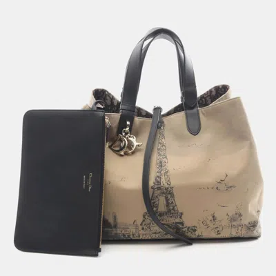 Pre-owned Dior Christian   Toujours Oblique Large Tote Bag Canvas And Leather Beige Gray Black In Sand