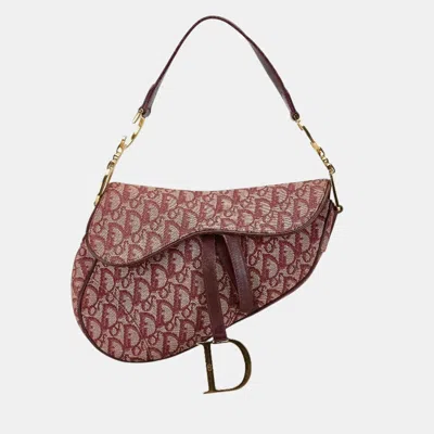 Pre-owned Dior Christian   Trotter Saddle Bordeaux Red Canvas Leather Handbag