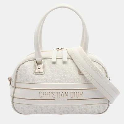 Pre-owned Dior Christian   Vibe Bowling Bag Leather White/gold