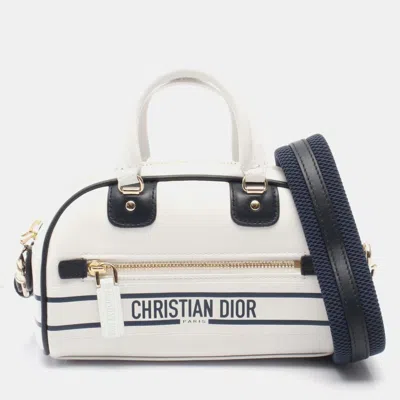 Pre-owned Dior Christian   Vibe Mini Handbag Leather White Navy In Blue