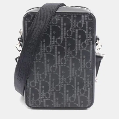 Pre-owned Dior Christian   World Tour Messenger Pouch Oblique Shoulder Bag Leather Black/gray