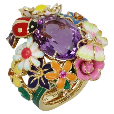 Pre-owned Dior Christian  Ette Amethyst Diamond Gemstone Yellow Gold Large Ring
