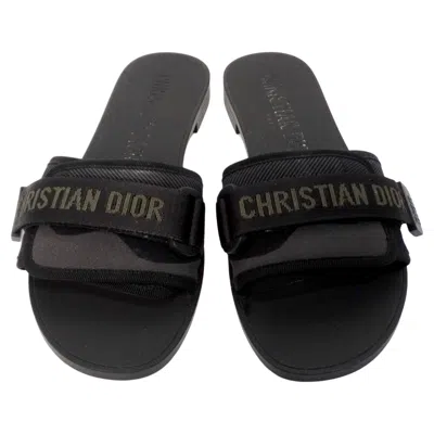 Pre-owned Dior Christian  Dio(r)evolution Black Grosgrain Trim & Velcro Strap Slides
