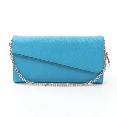 Pre-owned Dior Christian  Issimo Blue Leather Chain/shoulder Wallet ()