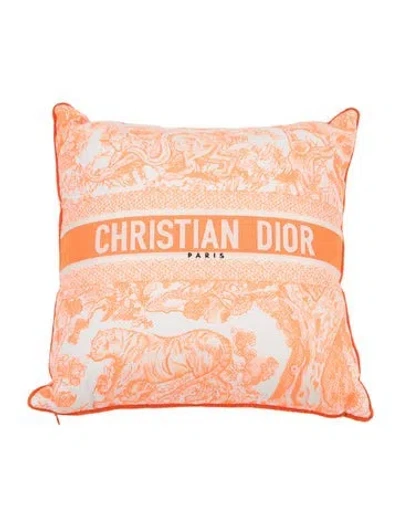 Pre-owned Dior Christian  Iviera Toile De Jouy Throw Pillow In Orange/white