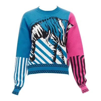 Pre-owned Dior Christian  D-jungle Pop Zebra Graphic Blue Pink Cashmere Sweater Fr34 S