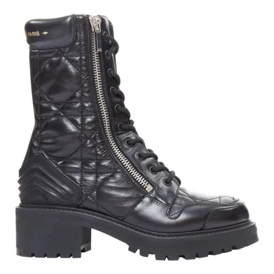 Pre-owned Dior Christian  D-leader Black Cannage Quilted Combat Boots Eu38